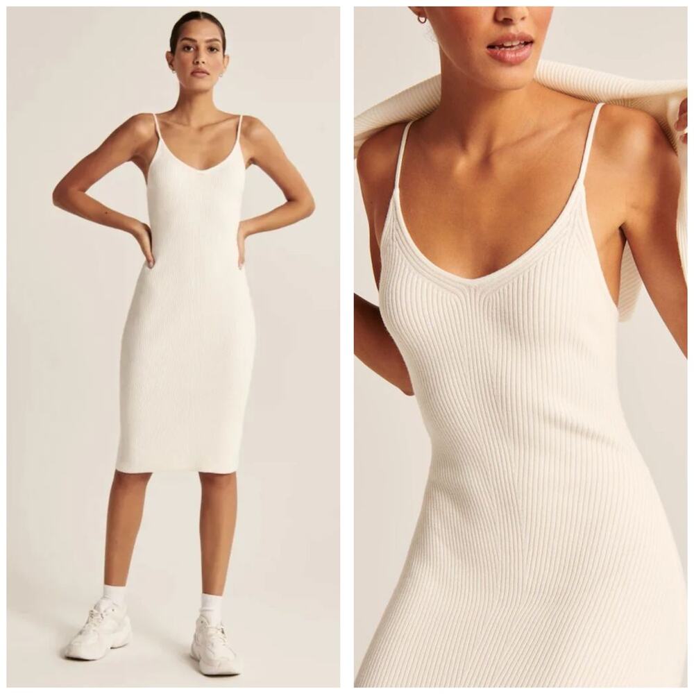 Abercrombie & Fitch Slip Midi Sweater Dress Size XL V-Neck Spaghetti Strap White